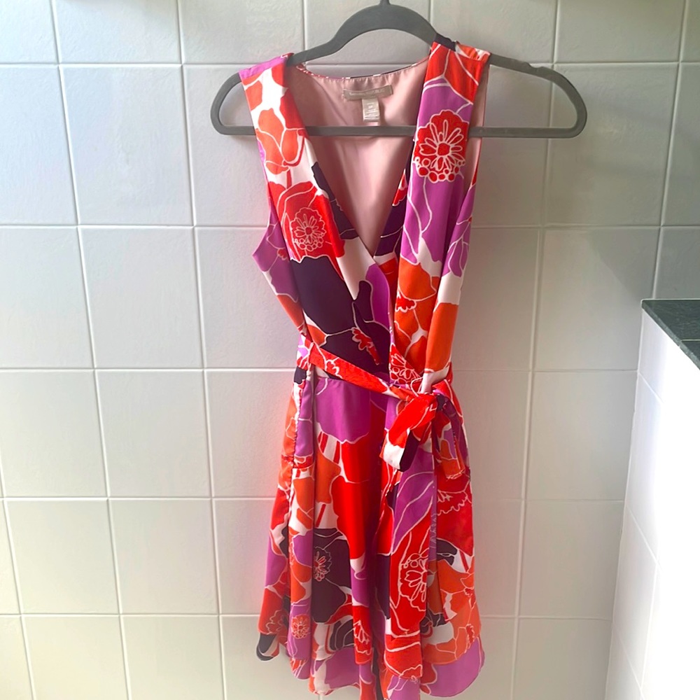Banana Republic Floral Midi Dress - Purple, Red, Orange